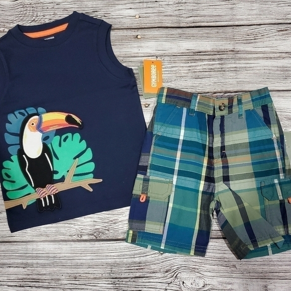 Lizard T-Shirt, Toucan Tank Top, and Plaid Shorts Outfit Gymboree NWT - Picture 10 of 13
